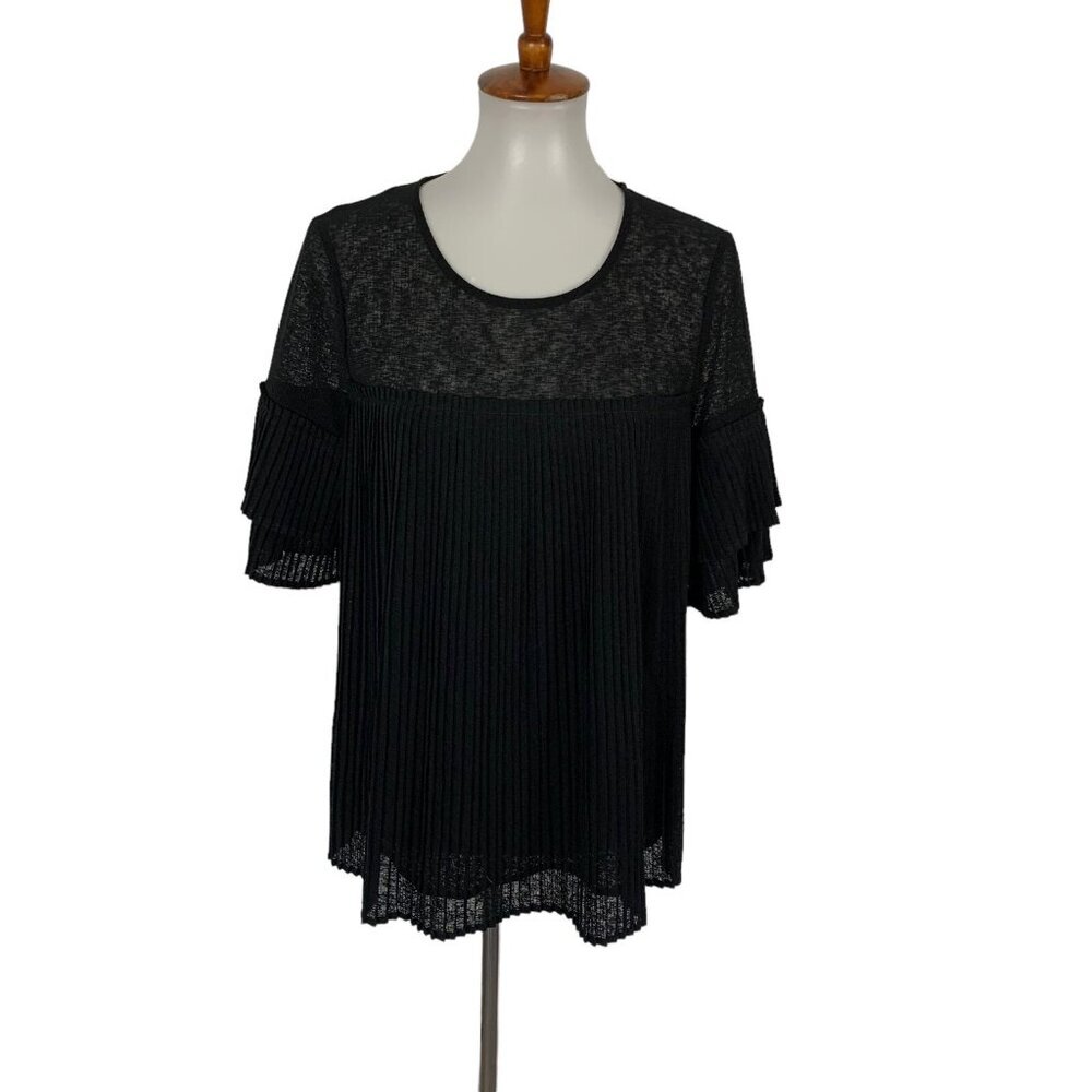 Witchery Womens Top Medium Black Blouse‎ Short Sleeve Workwear Minimalist